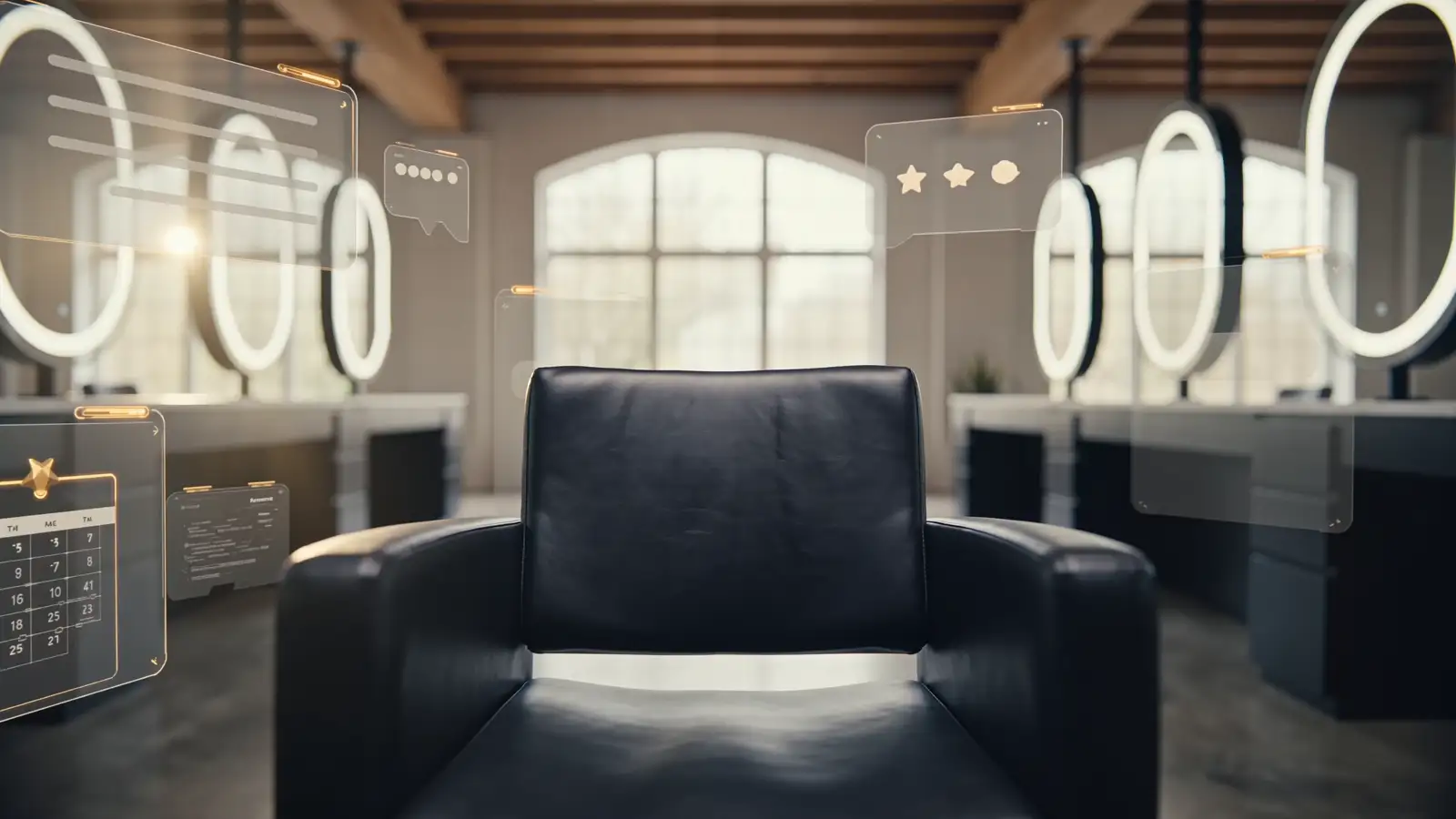 Translucent interface panels assembling inside a salon